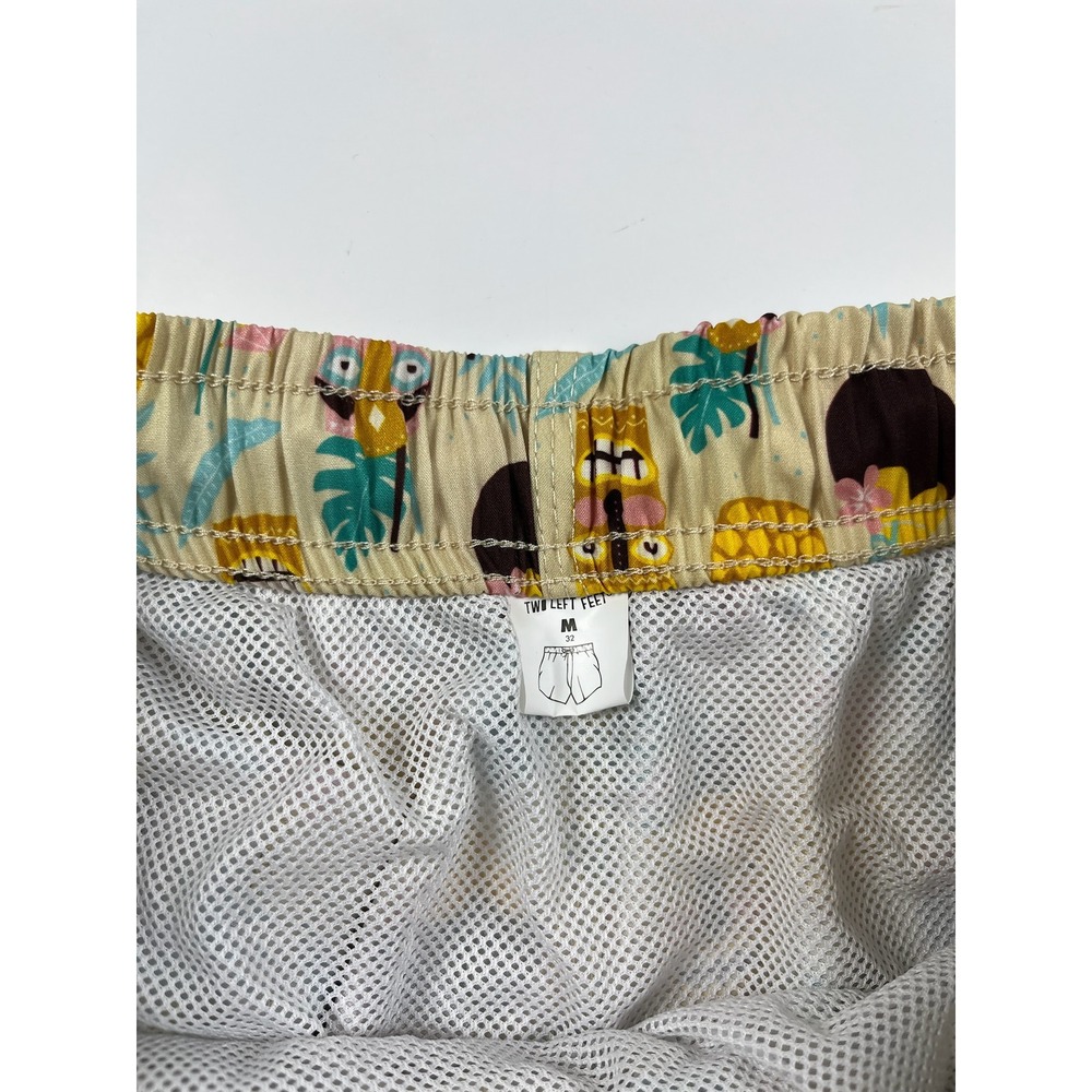 Two Left Feet Mens Tiki Cocktail Tropical Print Swim Trunks Tan Medium - Picture 4 of 9